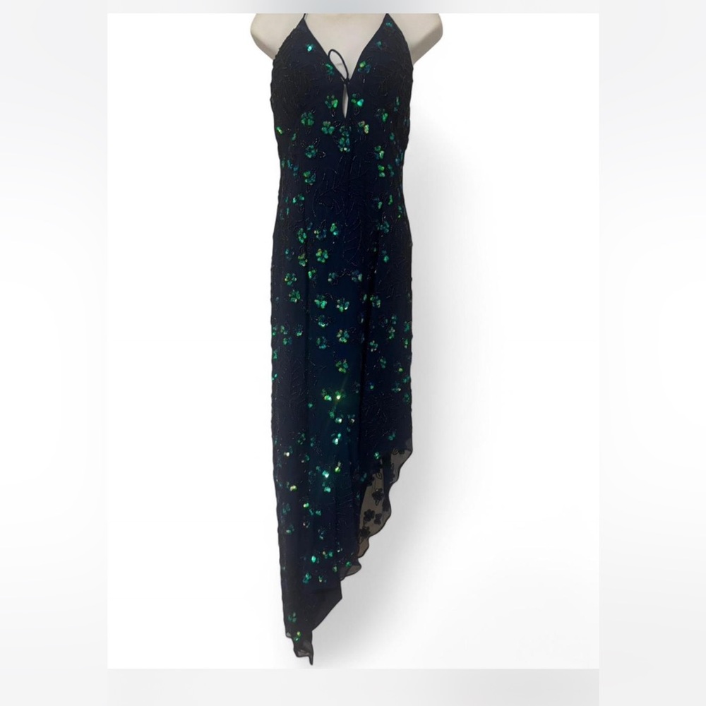 Sean Collection Black and Green Floral High Low Dress
